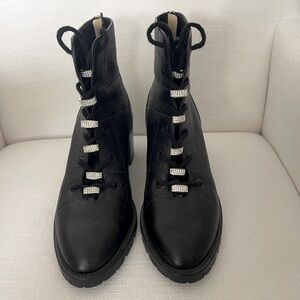 JIMMY CHOO Bren Crystal Embellished Lace-up Combat Boots EU size 39.5, black